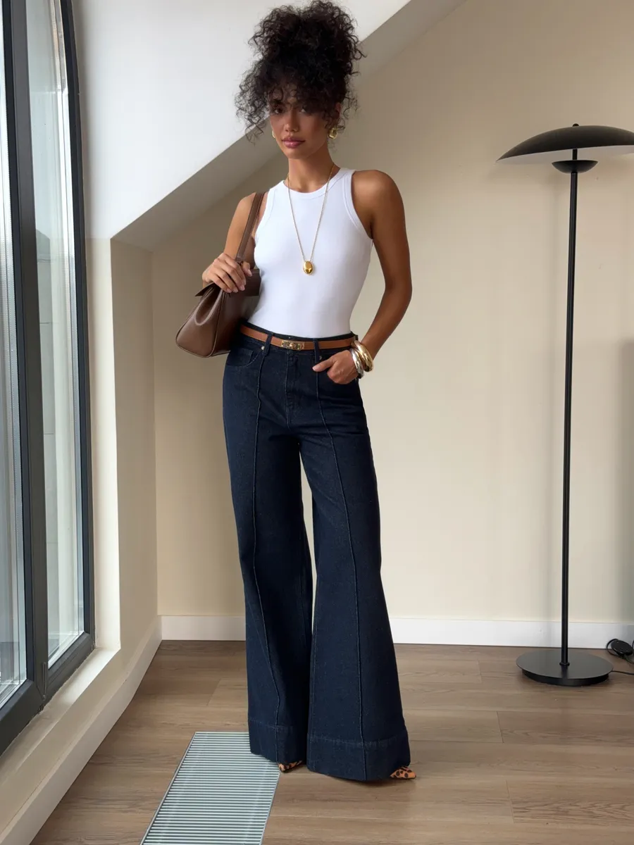 Джинсы широкие клеш палаццо со стрелками Сабрина