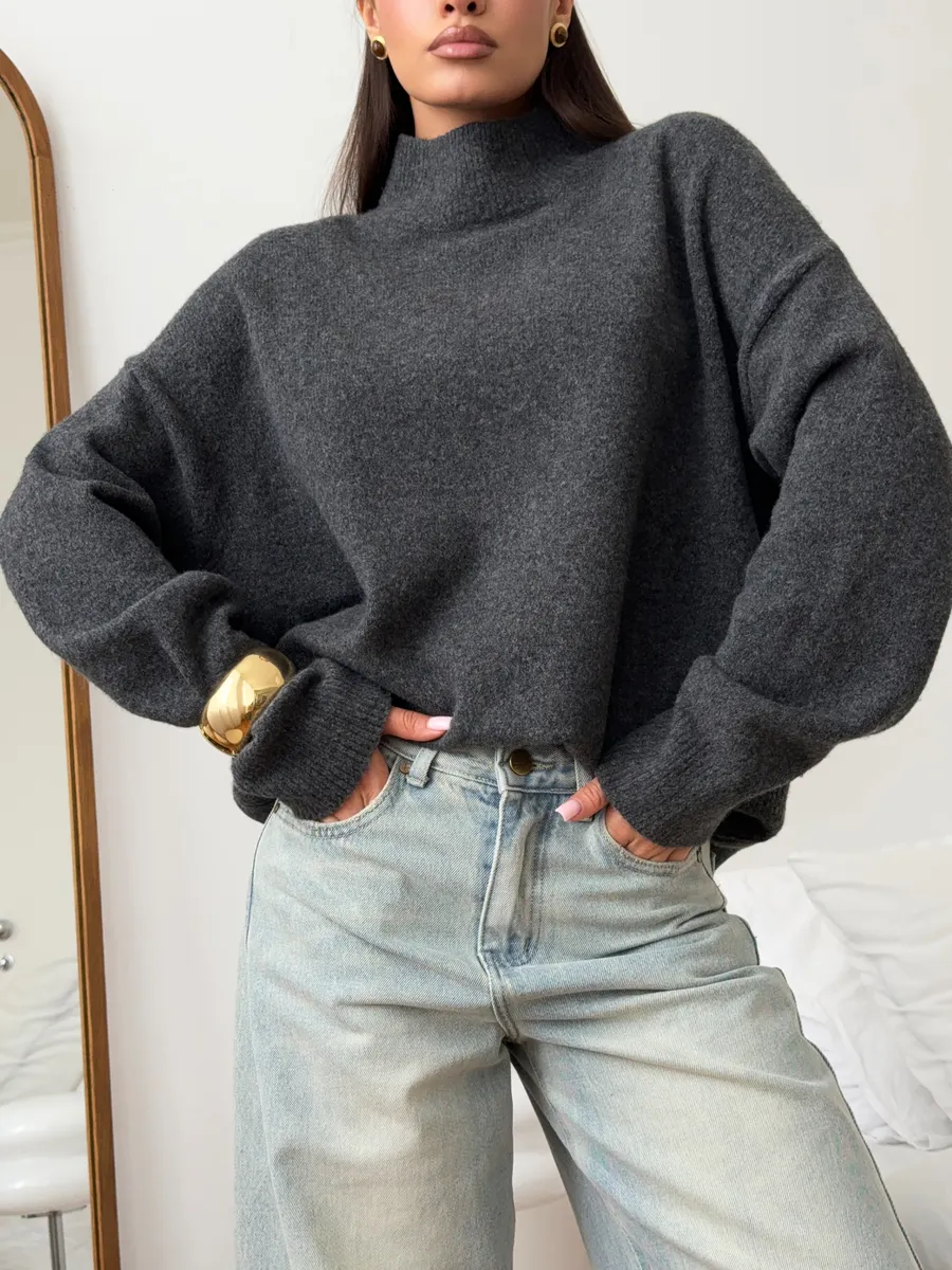 Свитер оверсайз джемпер вязаный с горлом с шерстью