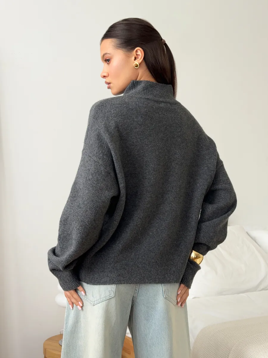 Свитер оверсайз джемпер вязаный с горлом с шерстью