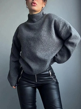 Свитер оверсайз джемпер вязаный с горлом с шерстью